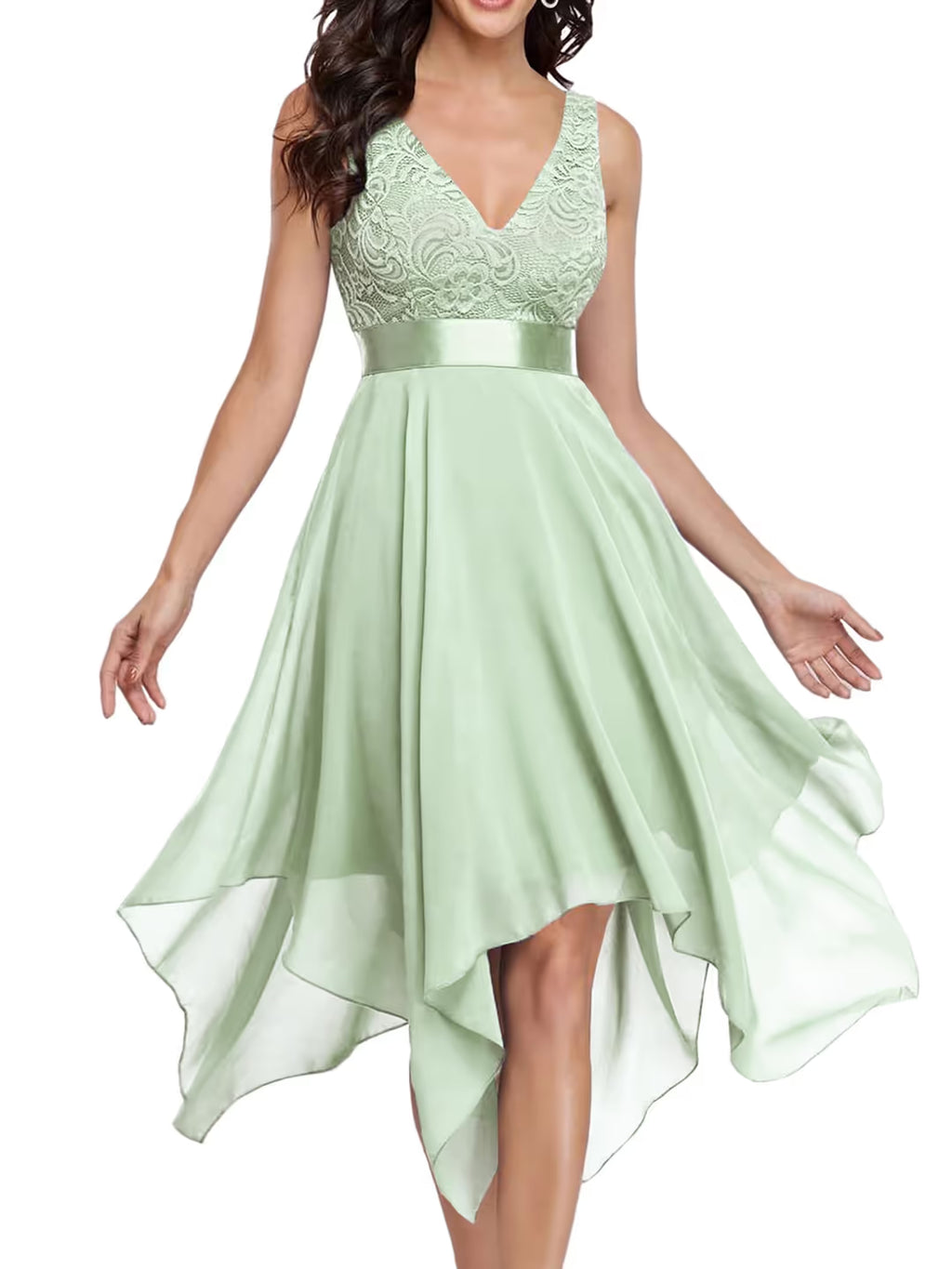 Ever-Pretty A-Line Lace Chiffon Bridesmaid Dress Womens Size 22 Green Sleeveless