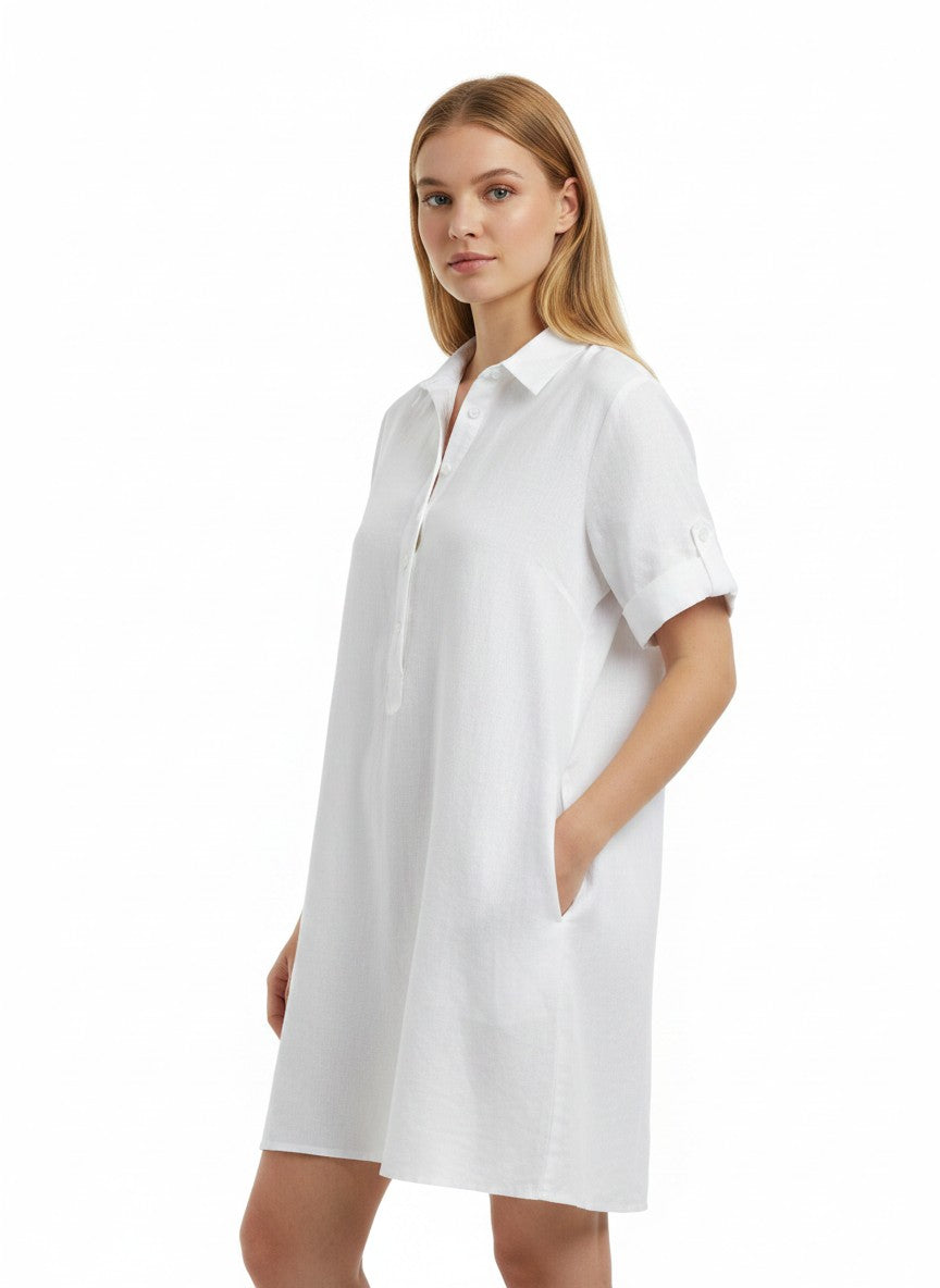 Zeagoo Womens Summer Dresses Casual Short Sleeve Midi Cotton Linen Beach Dress with Pockets White L