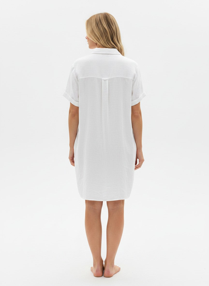 Zeagoo Womens Summer Dresses Casual Short Sleeve Midi Cotton Linen Beach Dress with Pockets White L