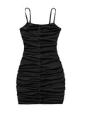 Sundress Bodycon Mini Dress Girls Size 12-13Y Black Spaghetti Strap Ruched