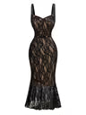GORGLITTER Women's Lace Fishtail Midi Tank Dress Sweetheart Neck Bodycon – Black Medium