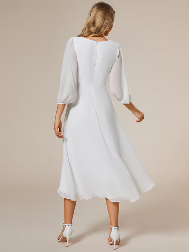 Ever-Pretty Women's V-Neck Pleated A-Line Bridesmaid Dress – White UK24