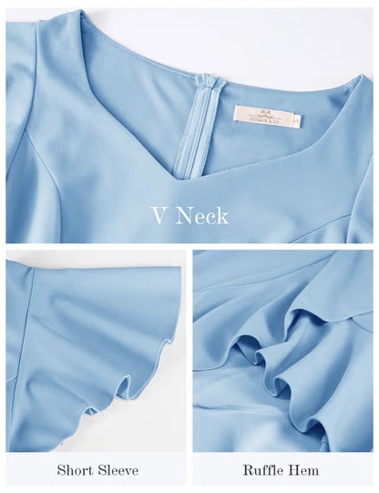 Women's Ruffle-Sleeve Split Prom & Wedding Guest Dress Vintage Formal – Blue L