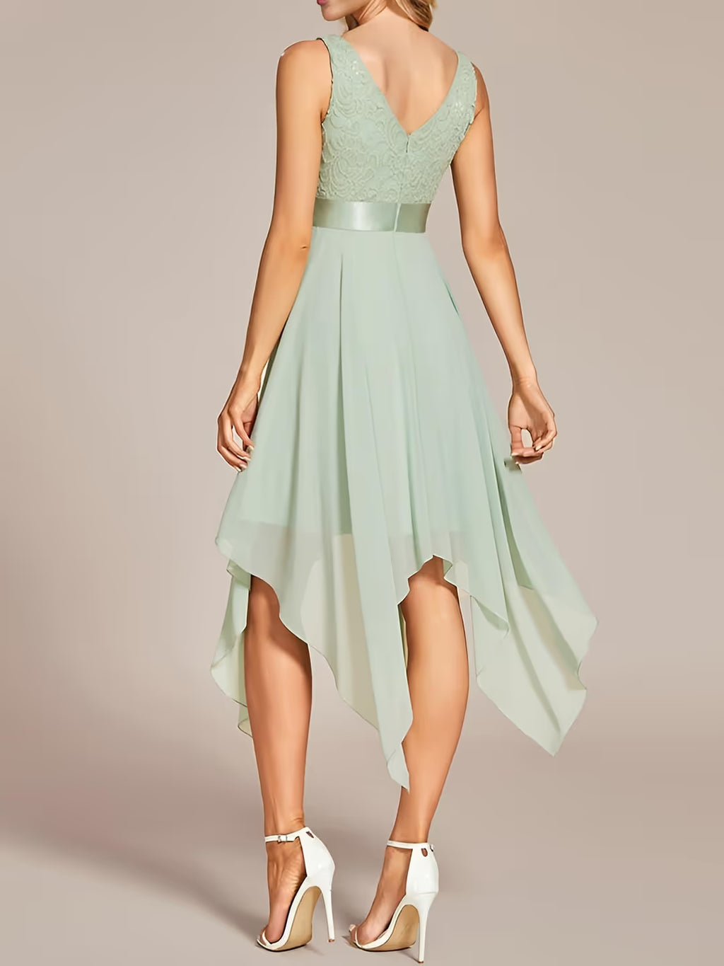 Ever-Pretty A-Line Lace Chiffon Bridesmaid Dress Womens Size 22 Green Sleeveless