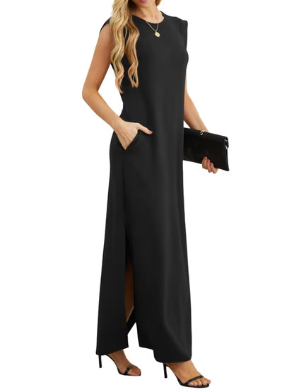 Women's Casual Summer Maxi Dress with Pockets – Black Size XXL