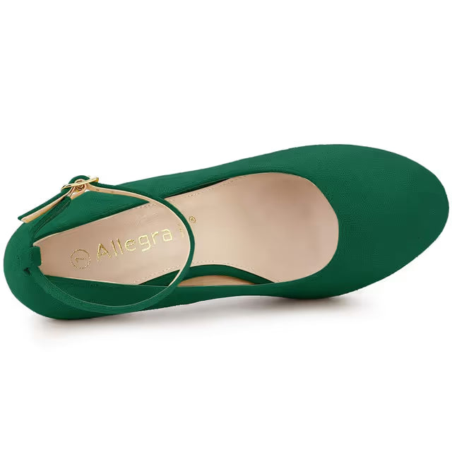 Allegra K Women's Round Toe Stiletto Heel Ankle Strap Court Shoe Green 4 UK/Label Size 6.5 US