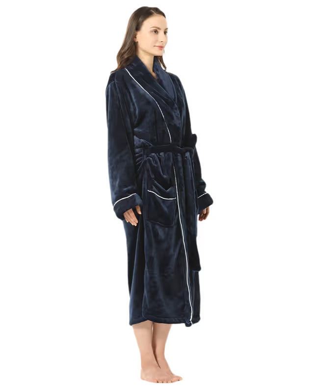 Women's Fleece Bathrobe Shawl Collar Soft Warm Spa Robe