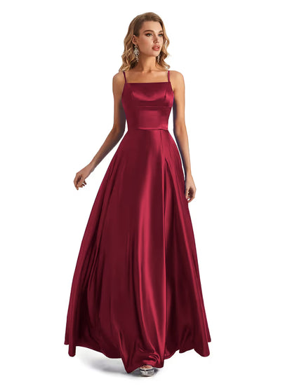 Satin Spaghetti Strap Prom Dress – Burgundy Size 14