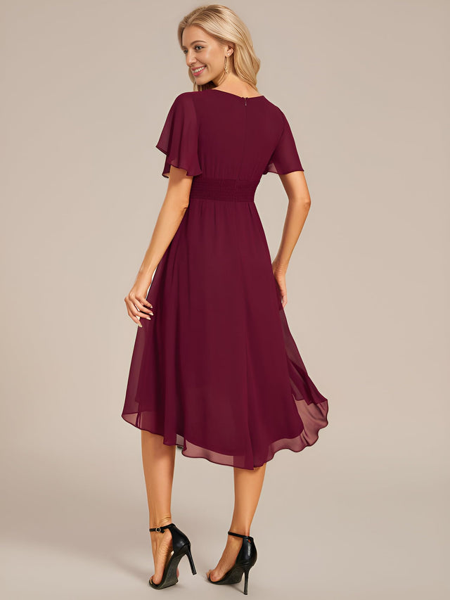 Ever-Pretty A-Line Bridesmaid Dress Women's Size 20 Burgundy Round Neck Pleated