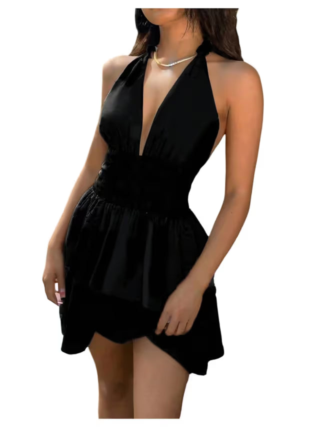 Women's Leopard Print Halter Neck Mini Dress Party Going Out