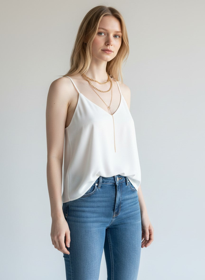 Women's V-Neck Summer Vests Casual Loose Going Out Tank Top – White