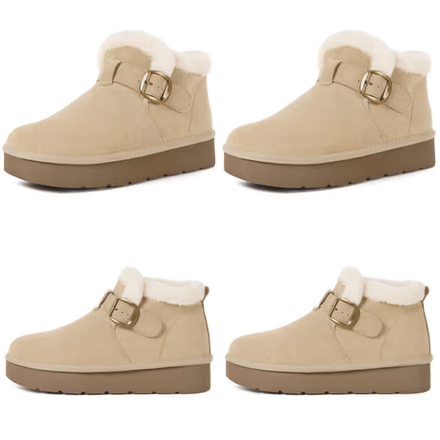 Women's Suede Leather Snow Boots Waterproof Non-Slip Warm Winter Outdoor – Apricot EU 39