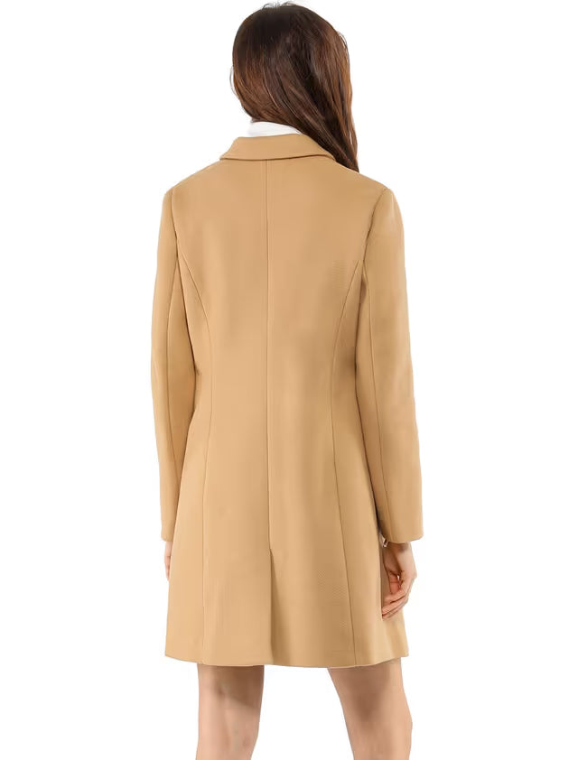 Allegra K Women's Notched Lapel Single Breasted Outwear Winter Coat Browns M
