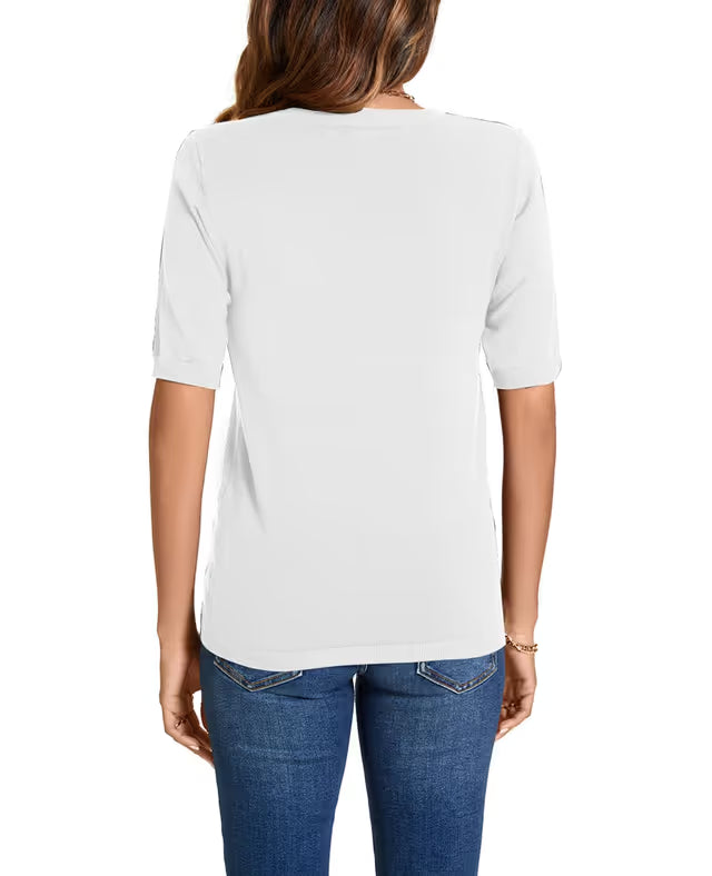 Women’s Summer Knit Sweater Short Sleeve Crew Neck Pullover – White