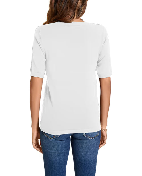 Women’s Summer Knit Sweater Short Sleeve Crew Neck Pullover – White