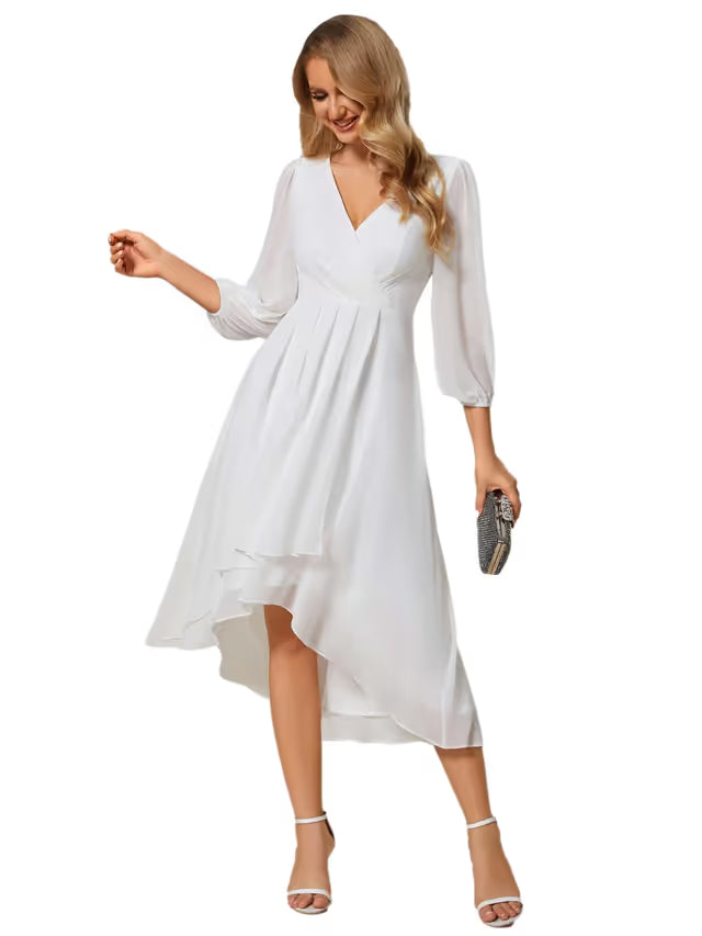Ever-Pretty Women's V-Neck Pleated A-Line Bridesmaid Dress – White UK24