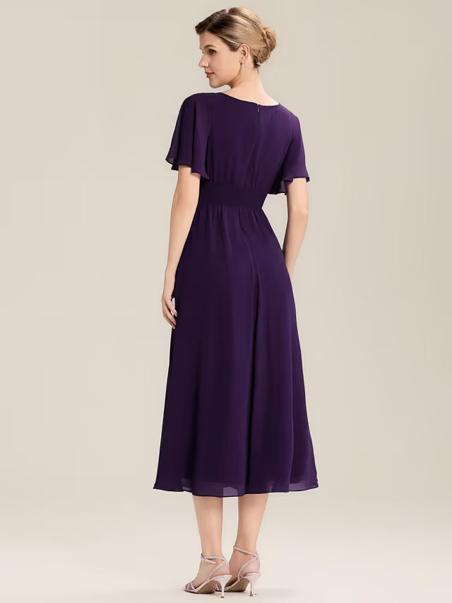 Ever-Pretty Mother-of-the-Bride Maxi Dress Asymmetrical Neck Ruffle Hem – Dark Purple 8UK