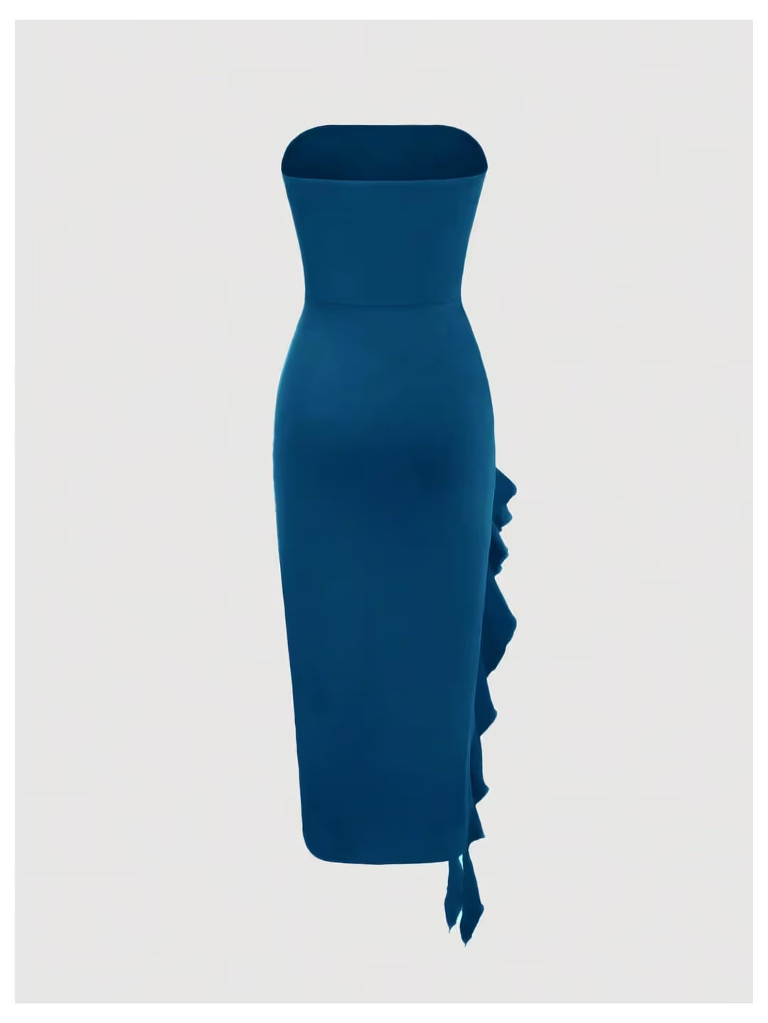 Ruffle Trim Asymmetrical Tube Maxi Bodycon Dress Women's Size XS Blue Pull On