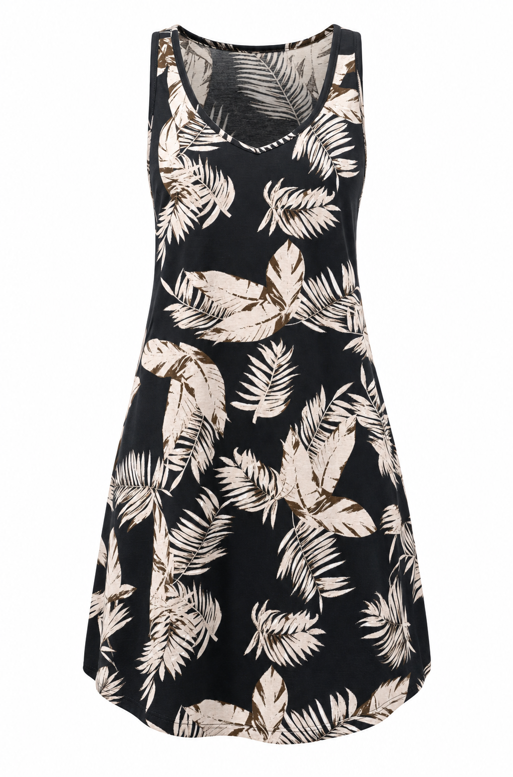 Women’s Sleeveless V-Neck Mini Dress with Pockets – Black Print M