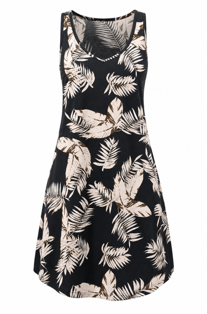 Women’s Sleeveless V-Neck Mini Dress with Pockets – Black Print M