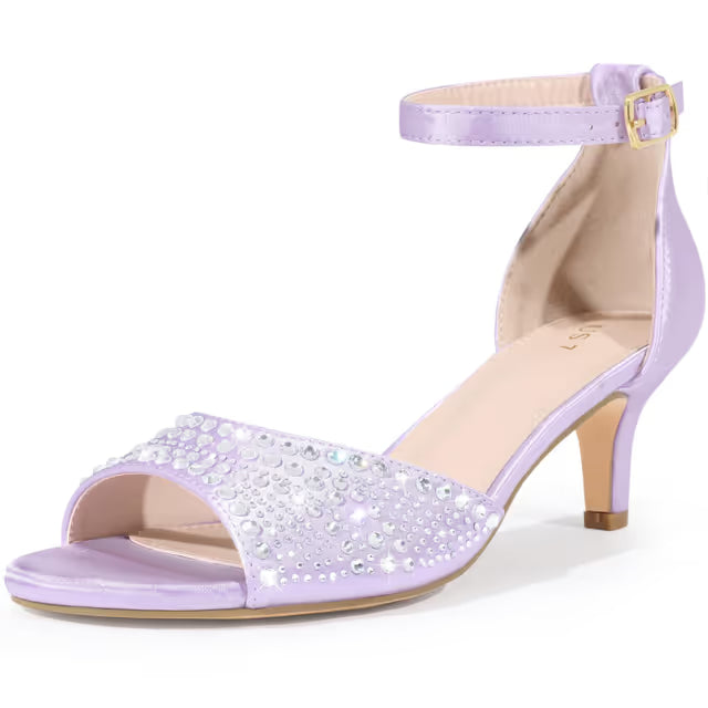 Women’s Ankle Strap Rhinestone Kitten Heel Sandals – Pink UK 6