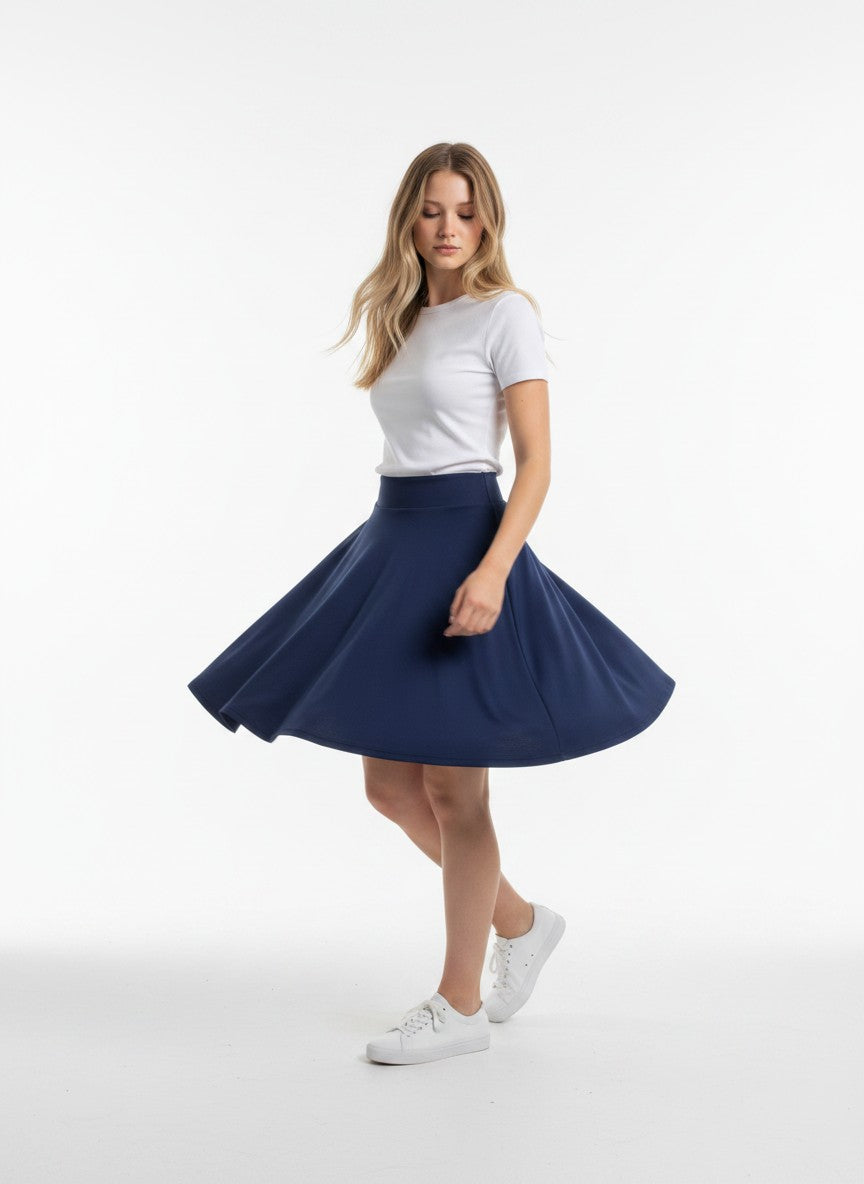 Women's Flared Mini Skirt Elasticated Waist Casual – Blue