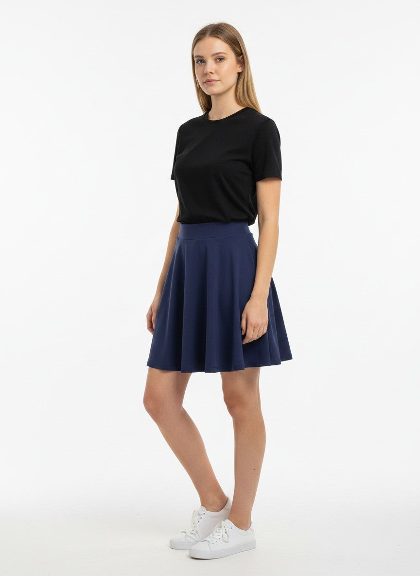Women's Flared Mini Skirt Elasticated Waist Casual – Blue