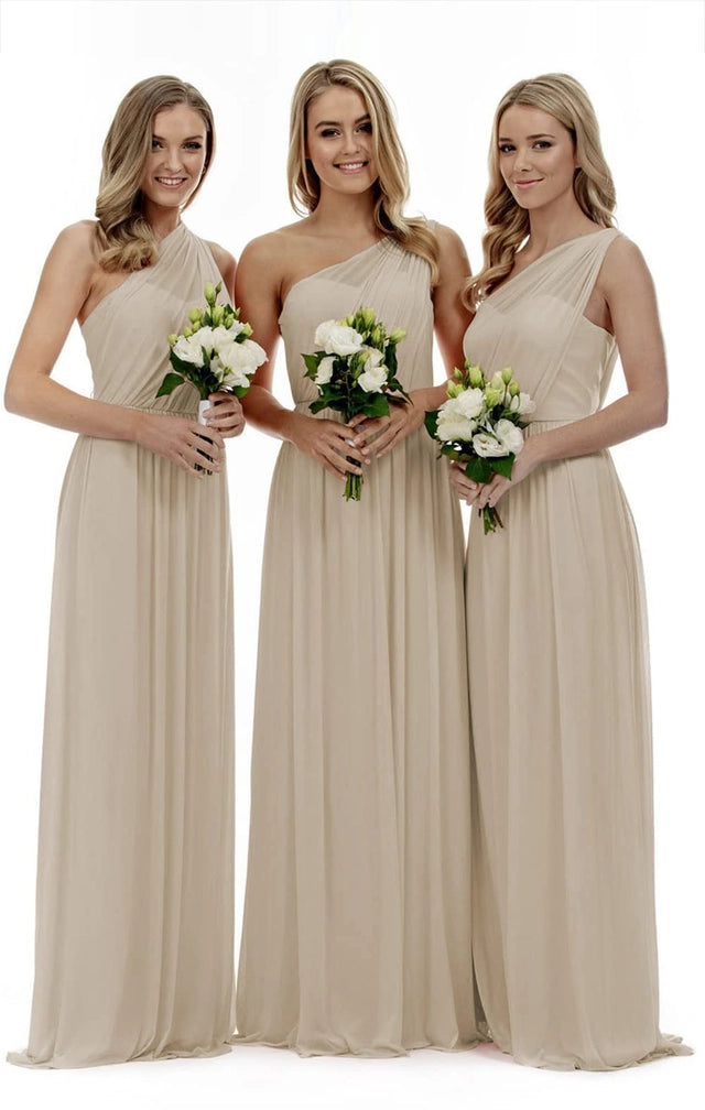 Lecureler Prom Bridesmaid Dresses Women's Size 10 Champagne One Shoulder Pleated
