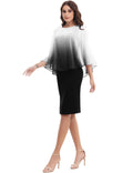 Gardenwed Cape Chiffon Dress Women's Size Small Black Bodycon Knee Length Formal
