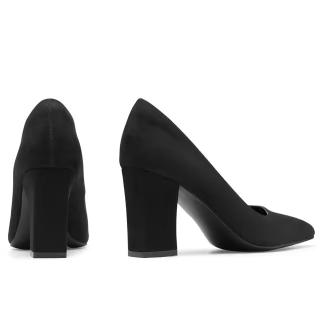 Zhabtuc Court Shoes for Women Chunky Heels Elegant Pointy Toe Block High Heels Suede 8CM Closed Toe Office Work Shoes Slip-on Wedding Heeled Shoes Black, 5.5UK
