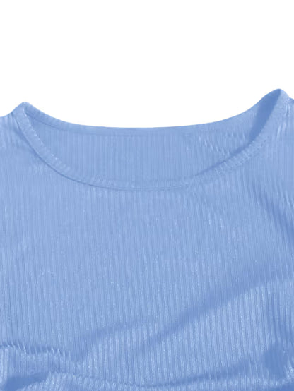 Women's Drawstring Side Ruched Bodycon Mini Dress Short Sleeve – Light Blue XL