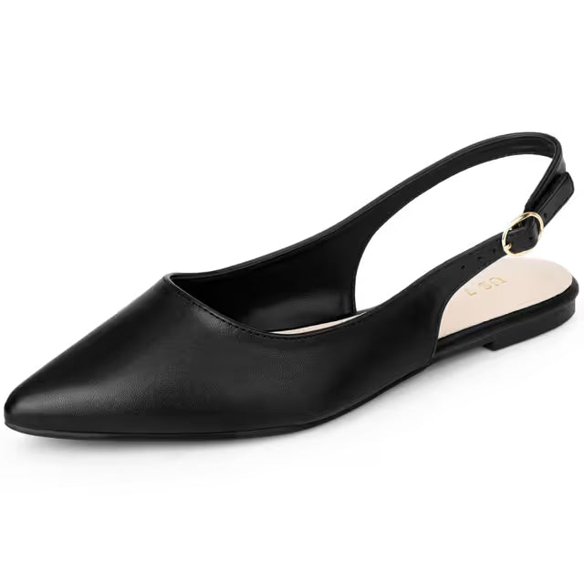 Women’s Pointed Toe Slingback Pumps Flat – Black UK5
