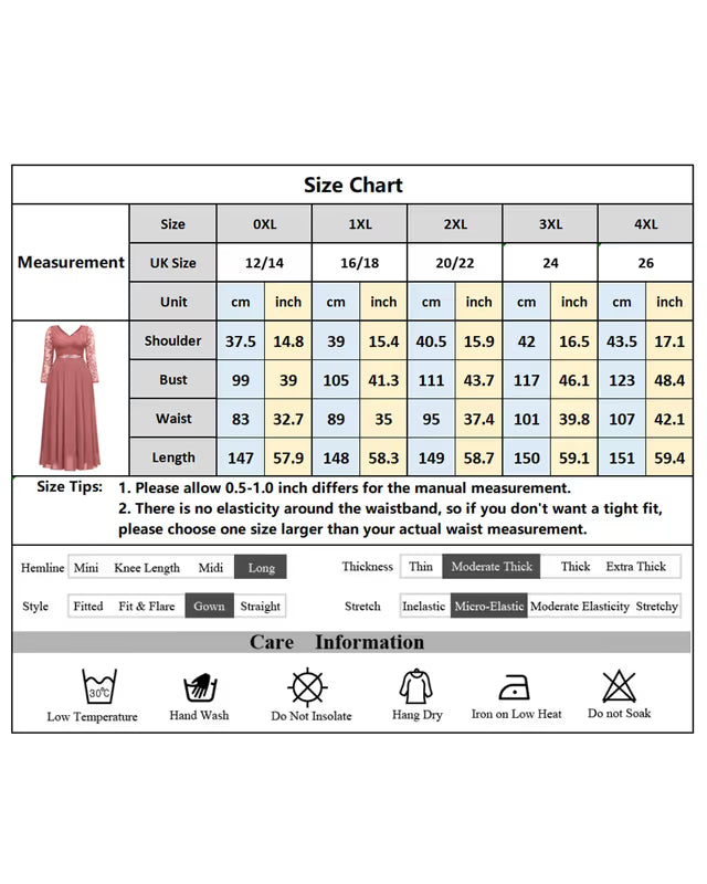 Plus-Size Floral Lace Chiffon Lantern Sleeve Rhinestone Waist Maxi Dress Formal – Dusty Pink 3XL