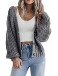 Women's Open Front Knit Cardigan Lightweight Button-Down – Dark Grey XL