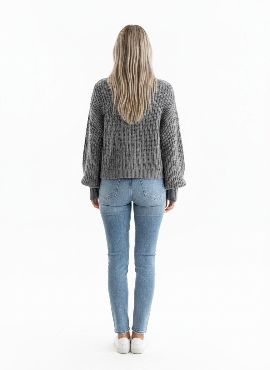 Women's Open Front Knit Cardigan Lightweight Button-Down – Dark Grey XL