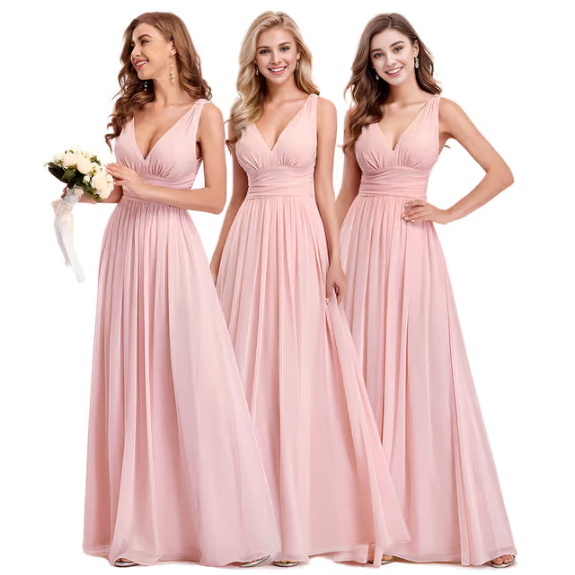 Ever-Pretty Bridesmaid Dress Classic V-Neck Empire Waist Chiffon A-line – Pink