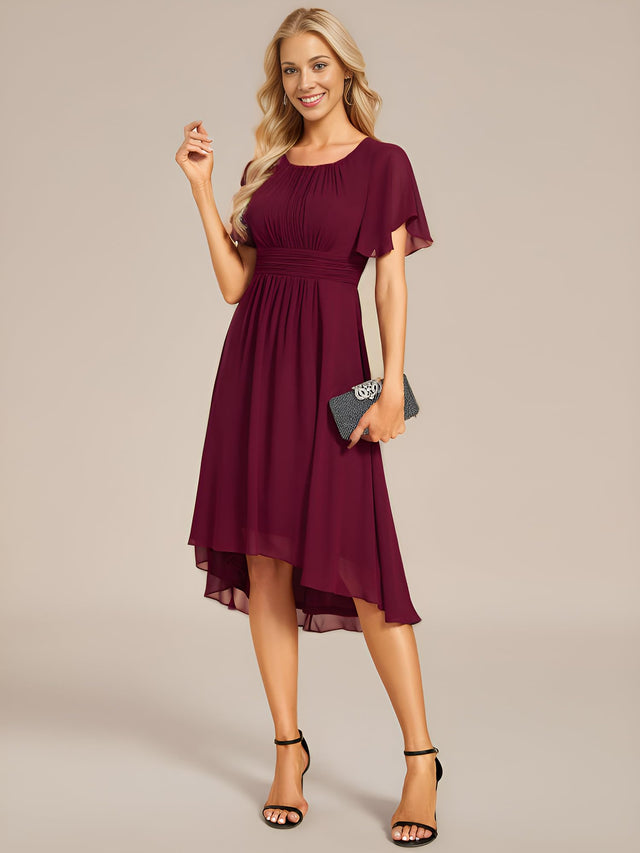Ever-Pretty A-Line Bridesmaid Dress Women's Size 20 Burgundy Round Neck Pleated