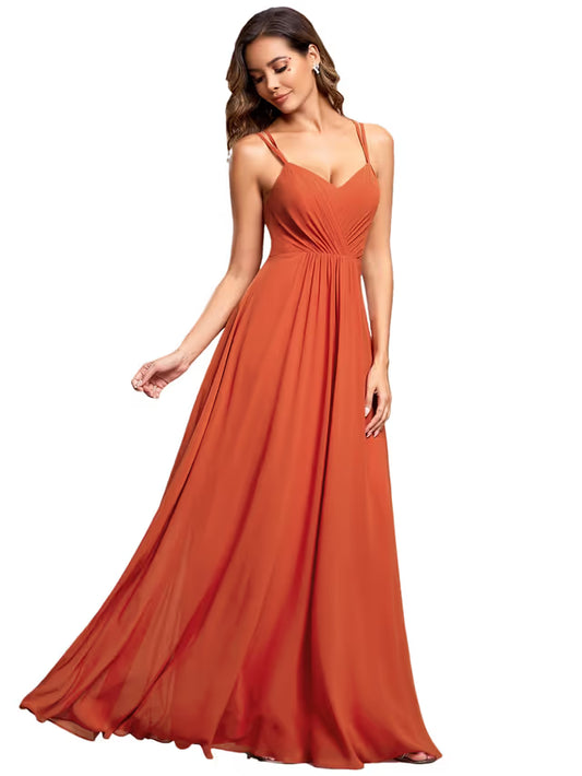 Ever-Pretty Bridesmaid Dress Chiffon Spaghetti Strap Deep V Backless – Burnt Orange UK 12