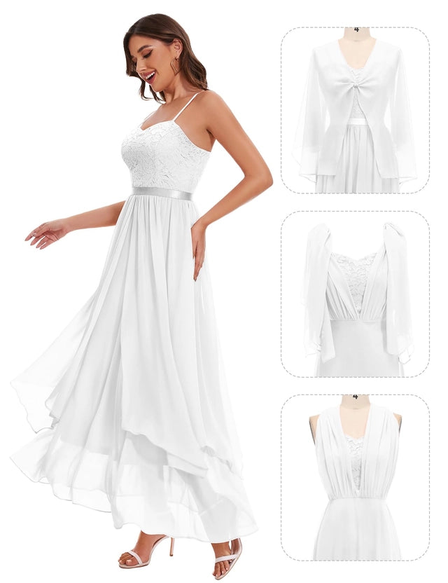 Maxi High-Low Dress Women's Medium White Floral Sweetheart Neck Spaghetti Strap