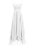 Maxi High-Low Dress Women's Medium White Floral Sweetheart Neck Spaghetti Strap