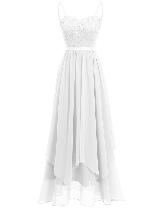 Maxi High-Low Dress Women's Medium White Floral Sweetheart Neck Spaghetti Strap