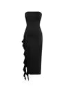 GORGLITTER Women's Ruffle Trim Asymmetrical Tube Dress Strapless Bodycon Cocktail Maxi Dresses Black M