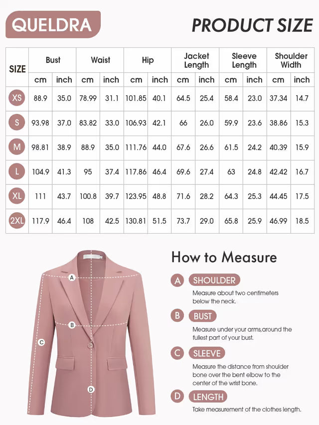 Women’s Blazer Suit Jacket One-Button Notch Lapel Long Sleeve – Nude Pink