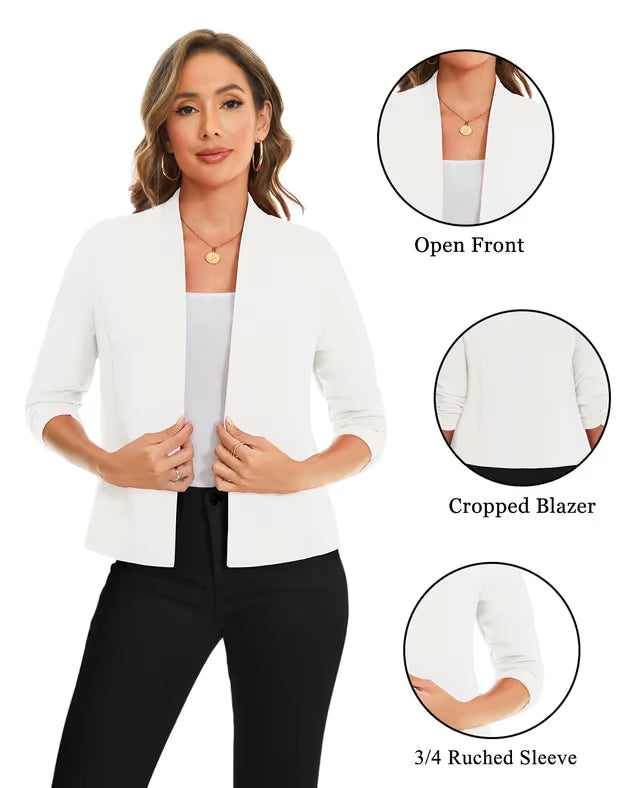 Women's 3/4 Sleeve Open Front Cardigan Lightweight Washable – White XXL