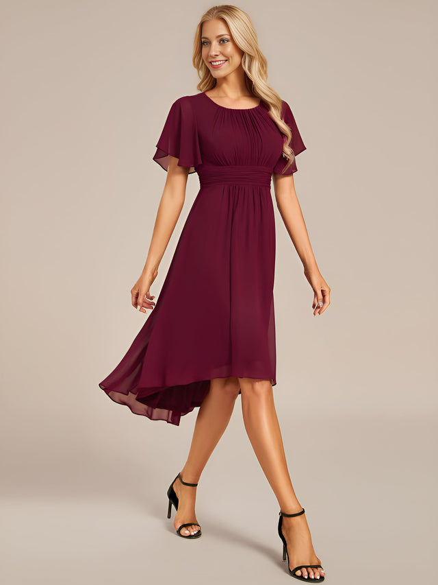 Ever-Pretty A-Line Bridesmaid Dress Women's Size 20 Burgundy Round Neck Pleated