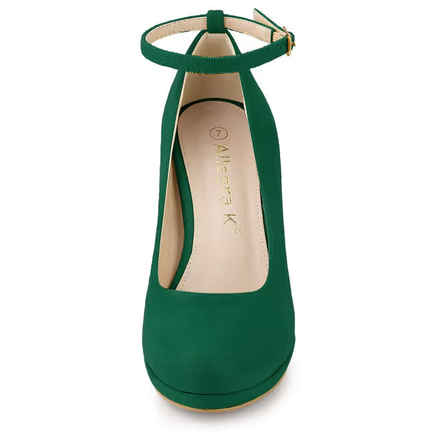 Allegra K Women's Round Toe Stiletto Heel Ankle Strap Court Shoe Green 4 UK/Label Size 6.5 US