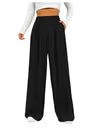 Women's Wide Leg Trousers Elasticated Waist Pleated – Black M
