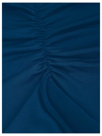 Ruffle Trim Asymmetrical Tube Maxi Bodycon Dress Women's Size XS Blue Pull On