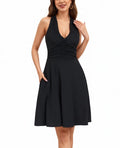 Evening Mini Dress Women's Size XL Black Sleeveless Halter Neck Backless Ruched