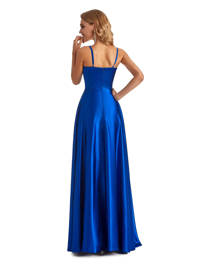 Satin Spaghetti Strap Prom Dress Size 6 – Navy Blue